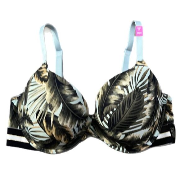 Victoria’s Secret Pink Wear everywhere Push Up Padded bra multicolor leaves 34DD - Picture 1 of 3